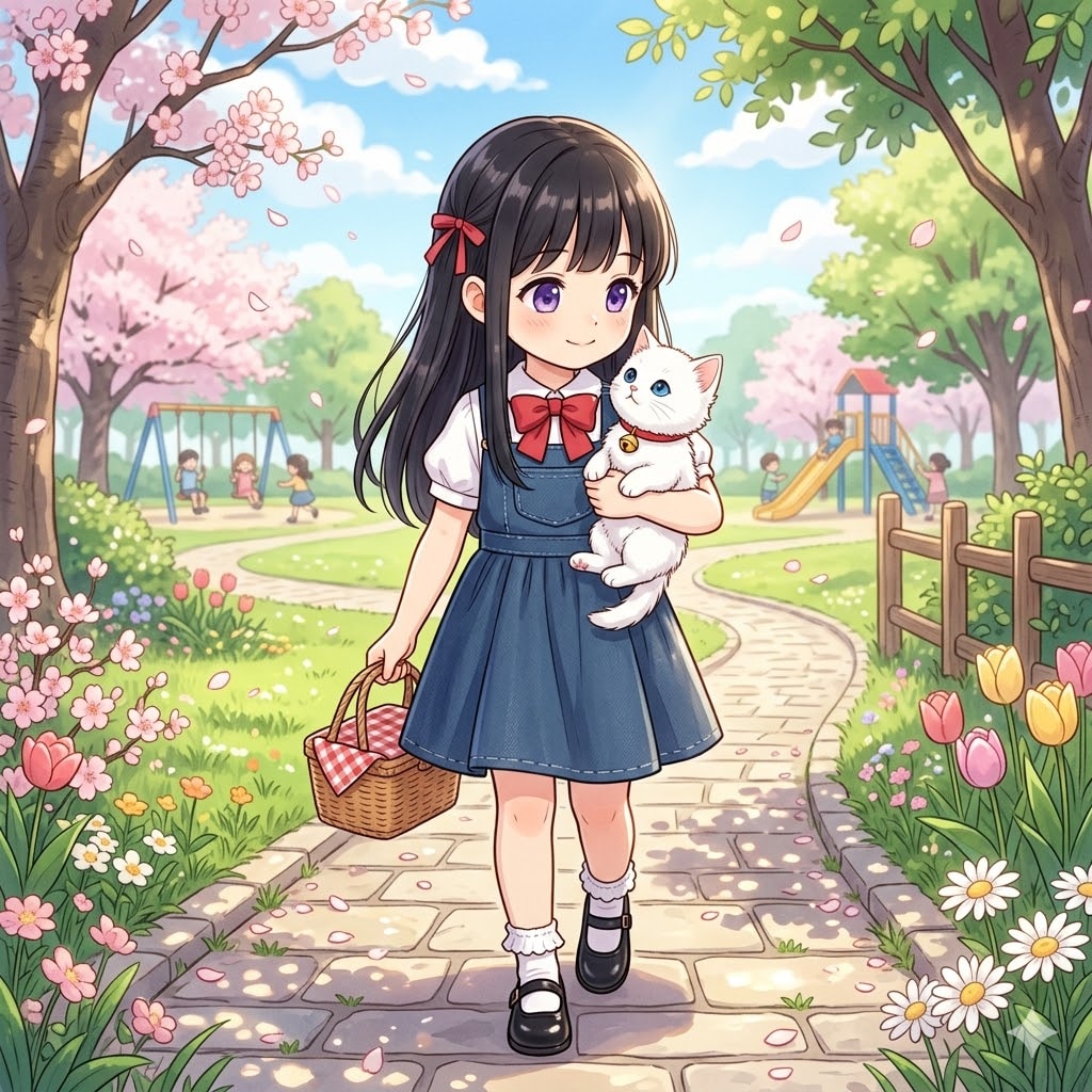 ねこたんとピクニックに出かけるししょちゃん