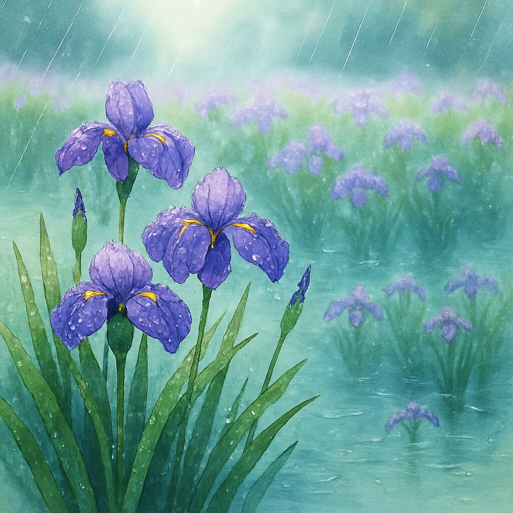 花菖蒲と雨