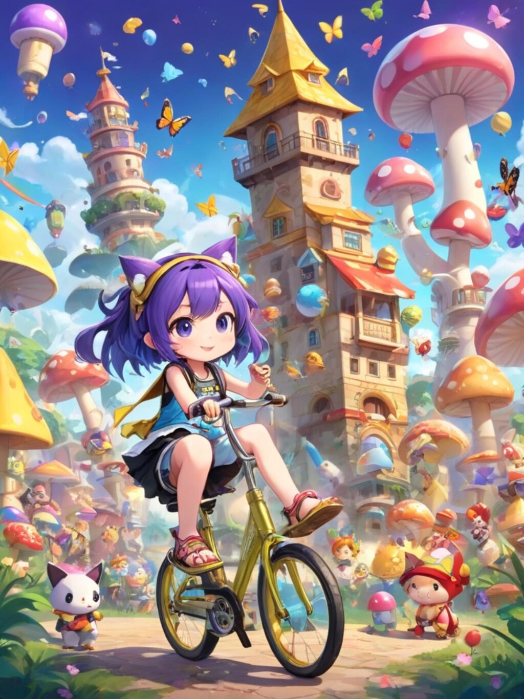 自転車に乗る紫髪ちゃん