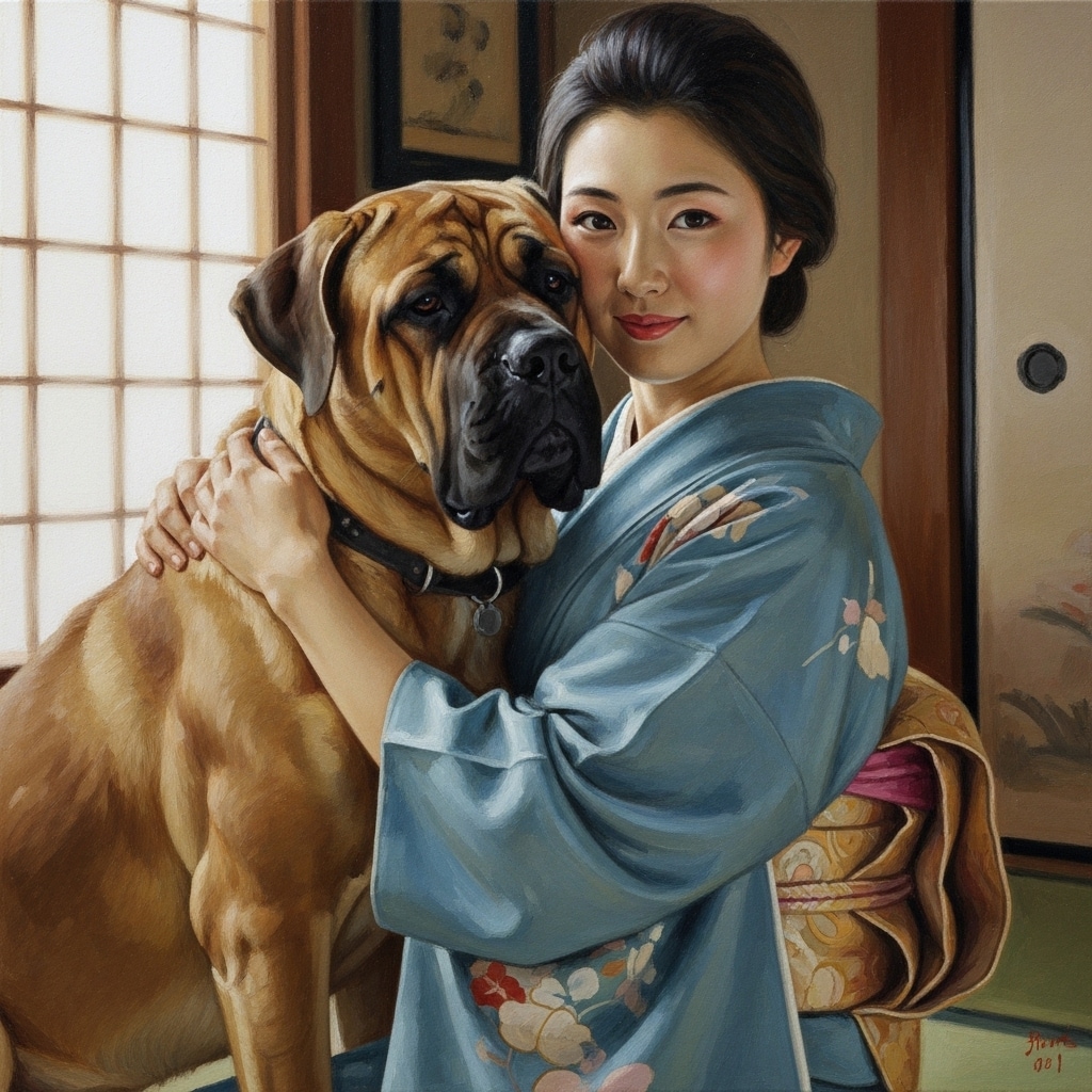 婦人と土佐犬 | の人気AIイラスト・グラビア