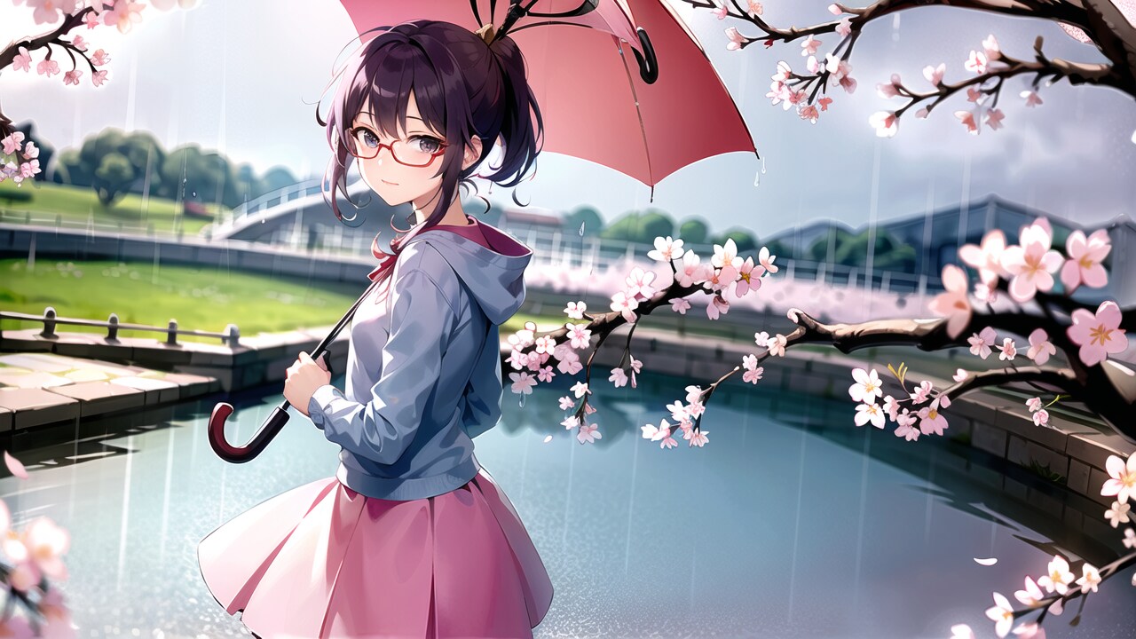 雨の中の花見