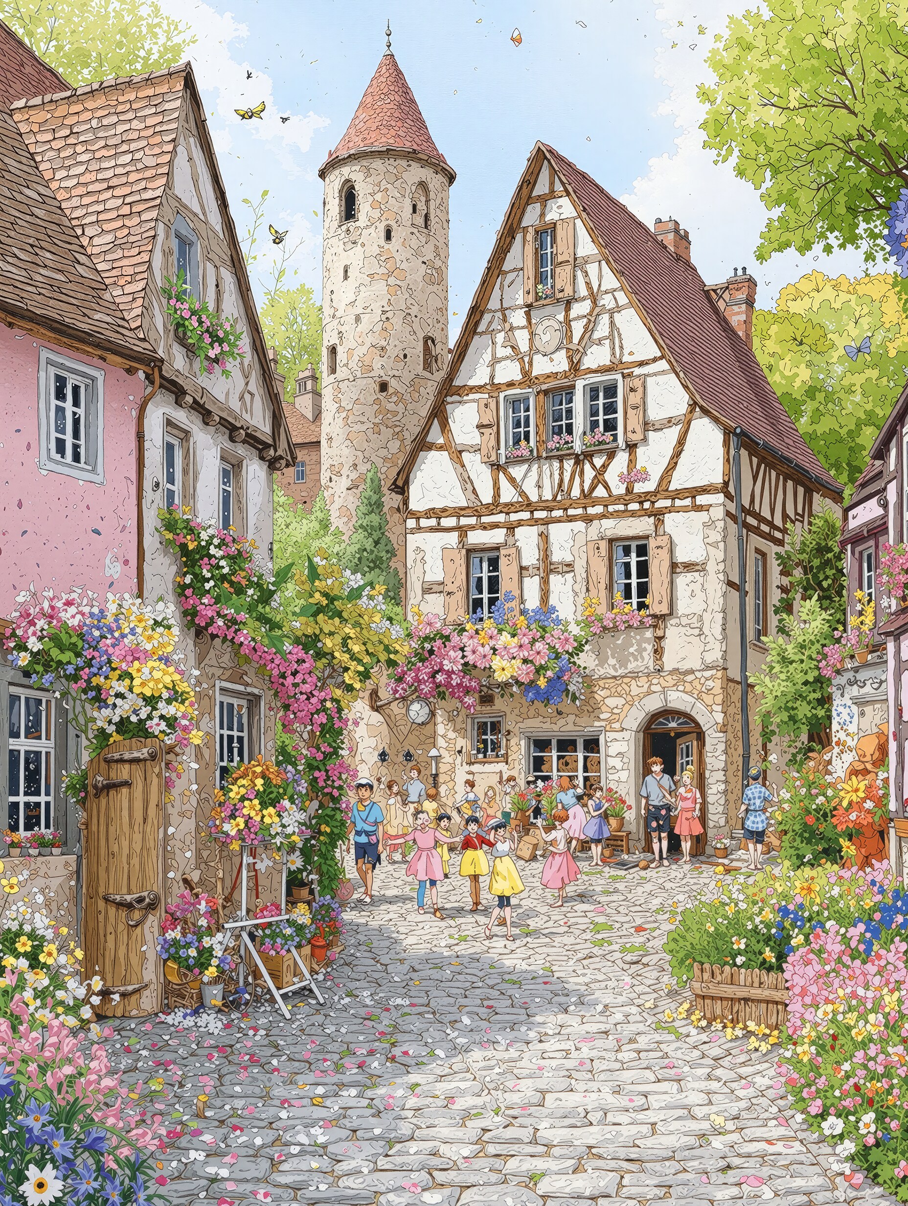 花咲く石畳の祭り | の人気AIイラスト・グラビア