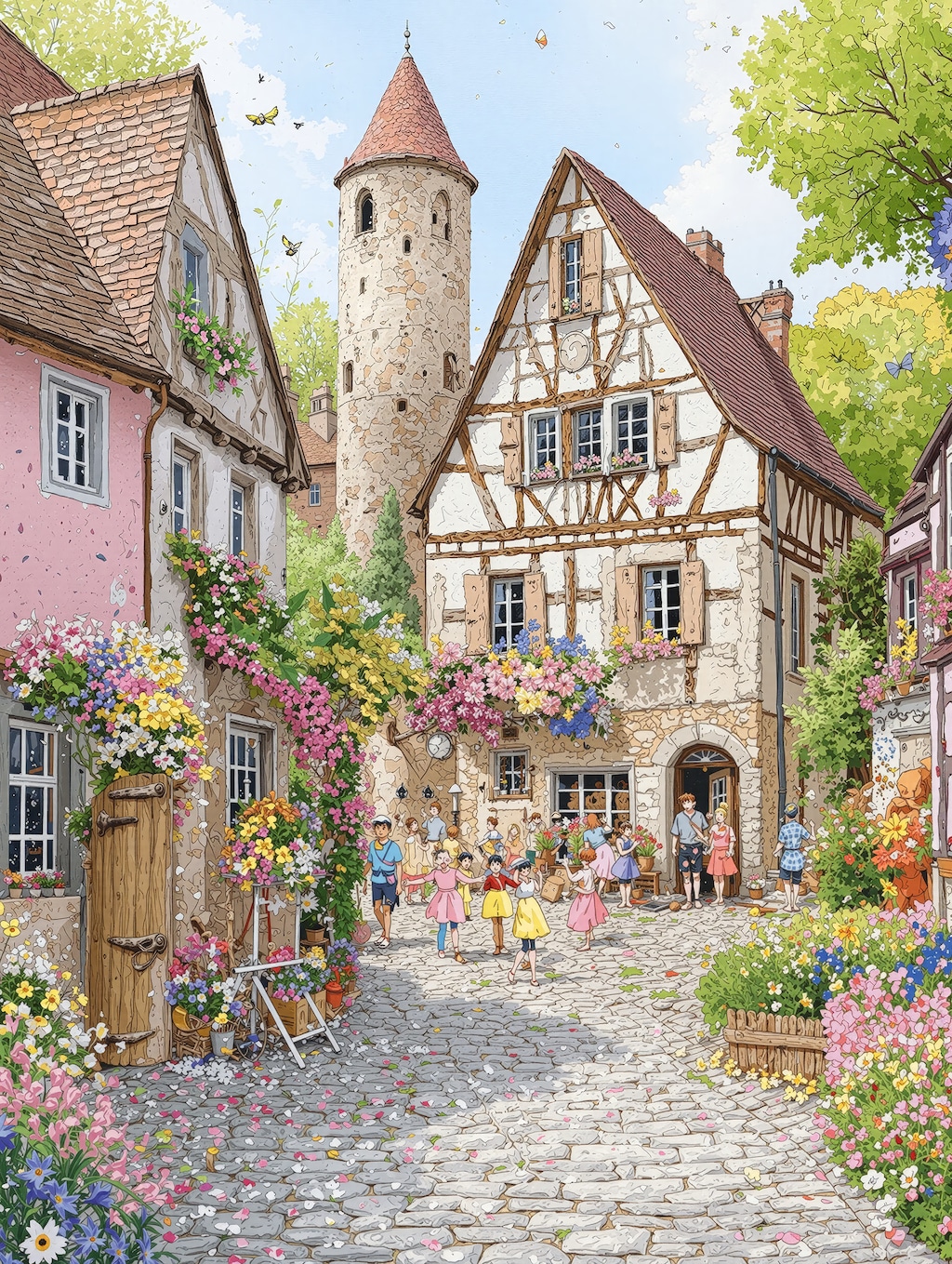 花咲く石畳の祭り