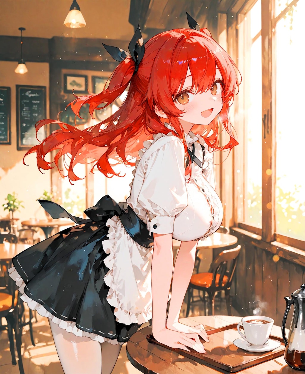 赤髪のウェイトレス少女