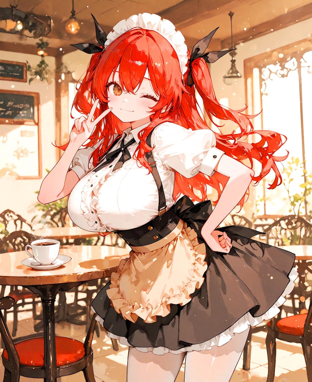 赤髪のウェイトレス少女