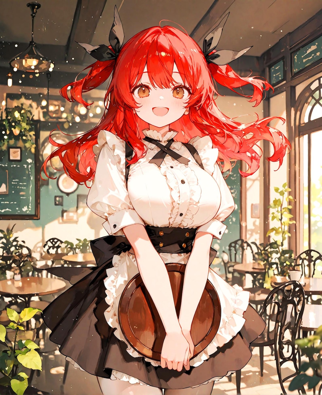 赤髪のウェイトレス少女