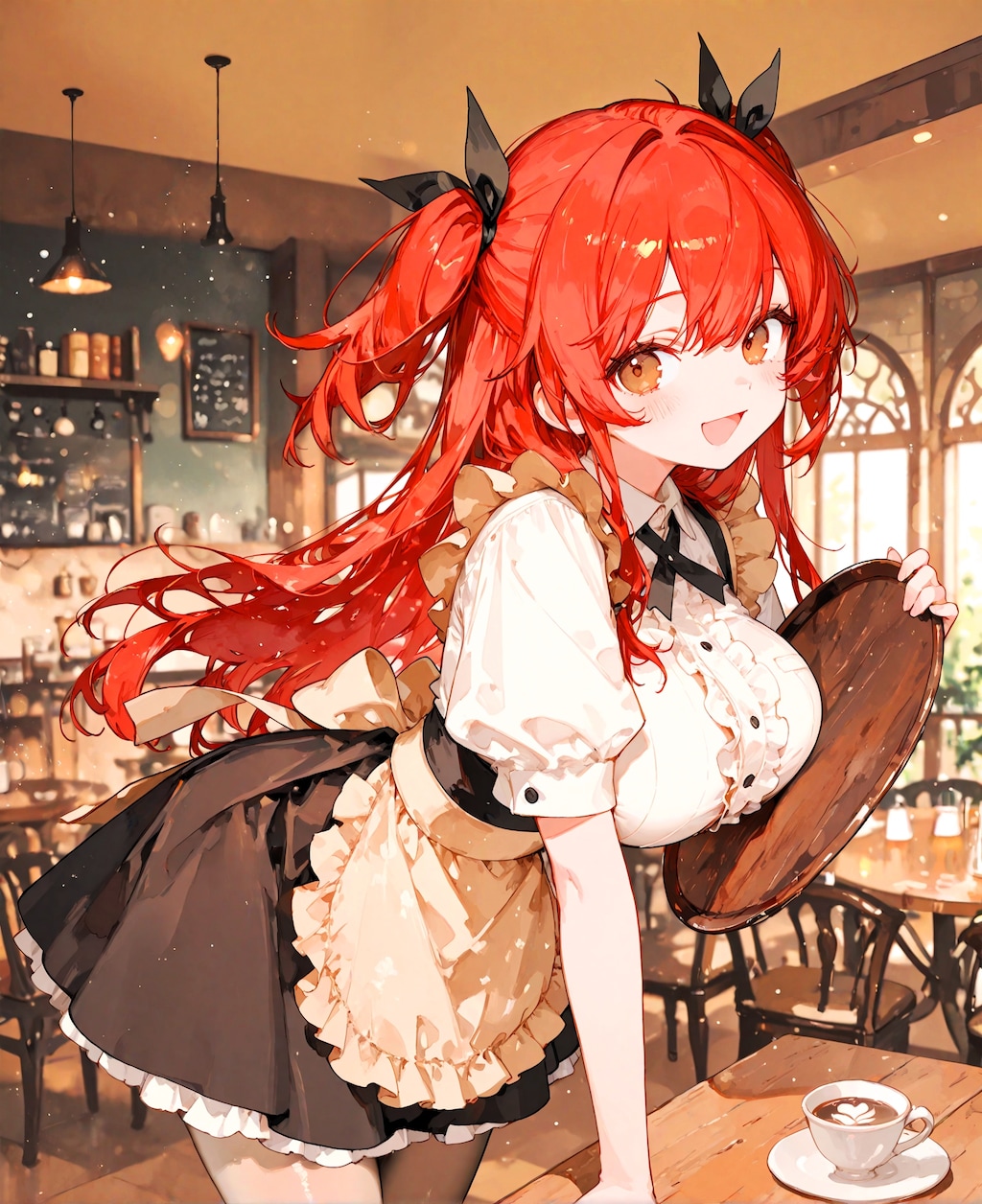 赤髪のウェイトレス少女