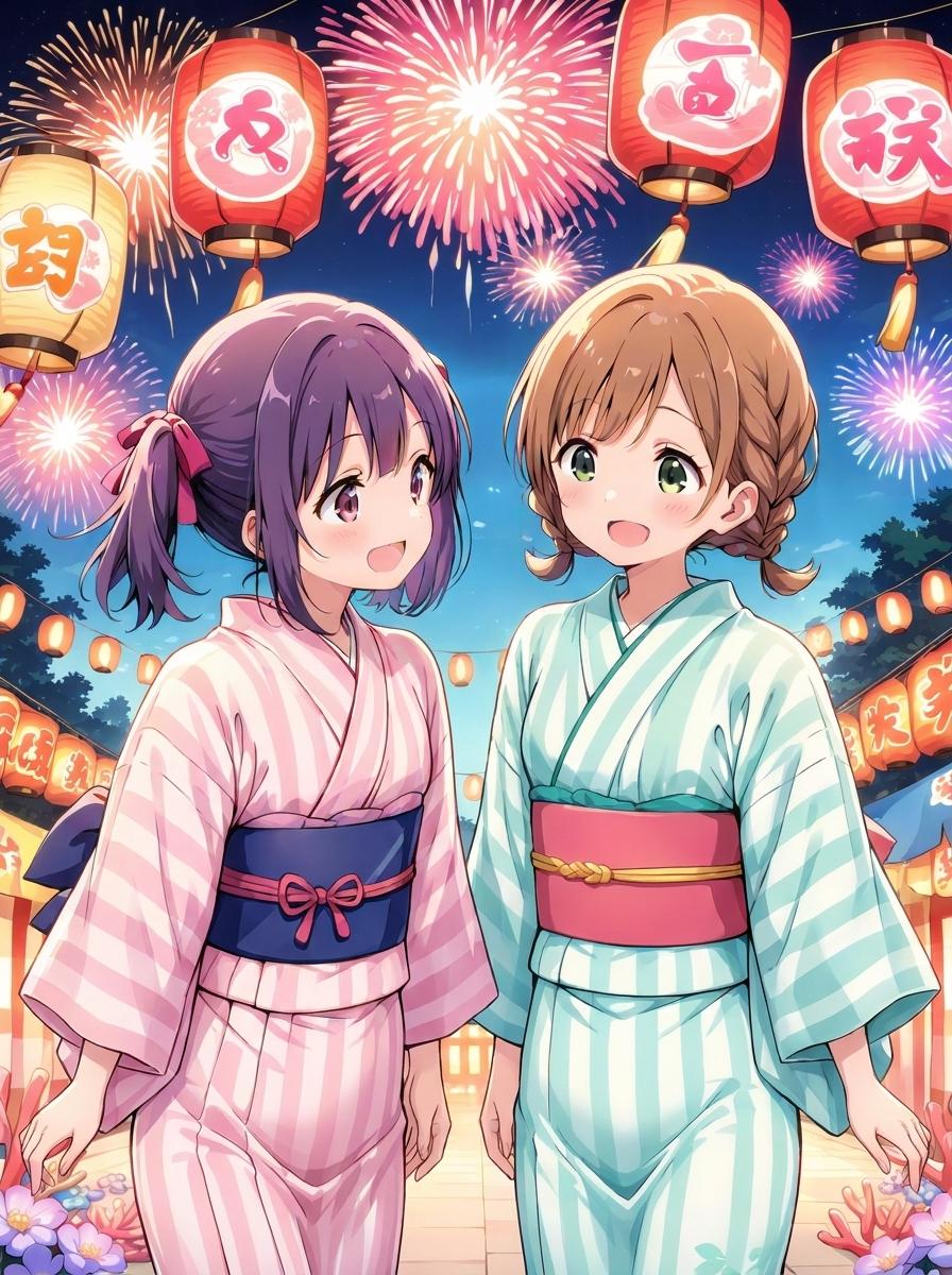 【夏夜の花火と、涼やかな浴衣】 | の人気AIイラスト・グラビア