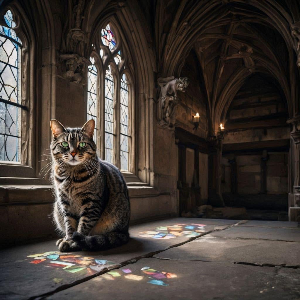 ゴシック建築の家に住む猫