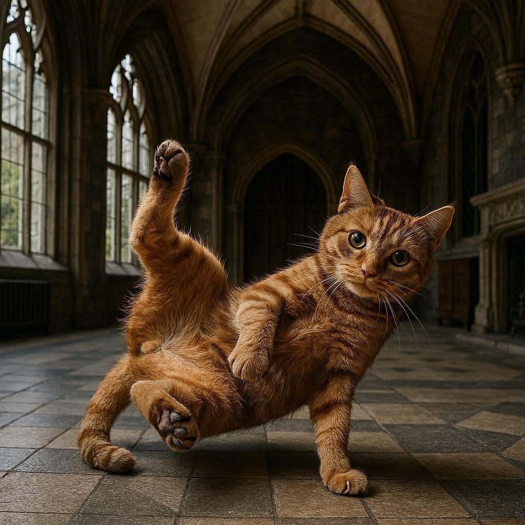 ゴシック建築の家に住む猫