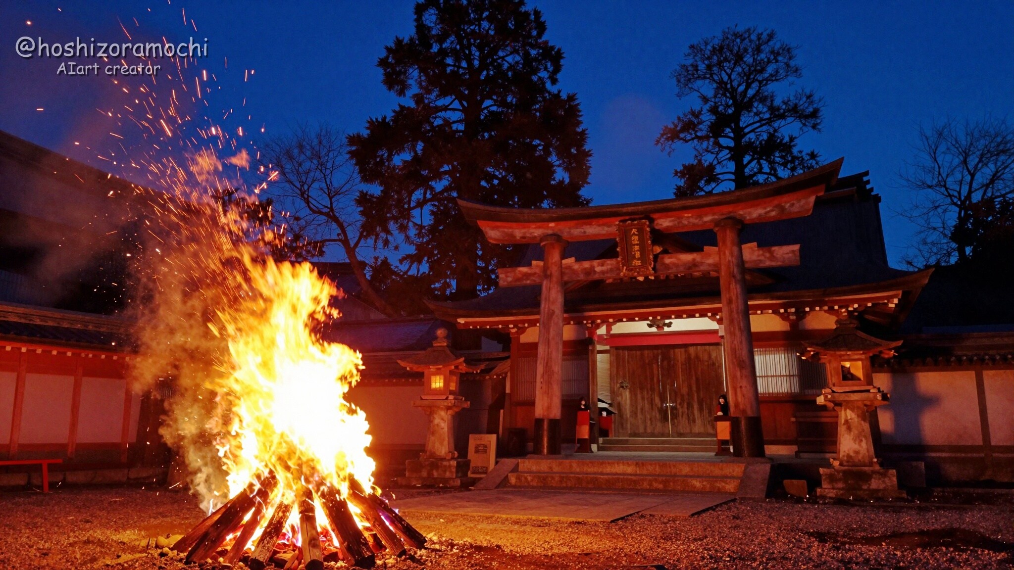 時を刻む神社の焚き火