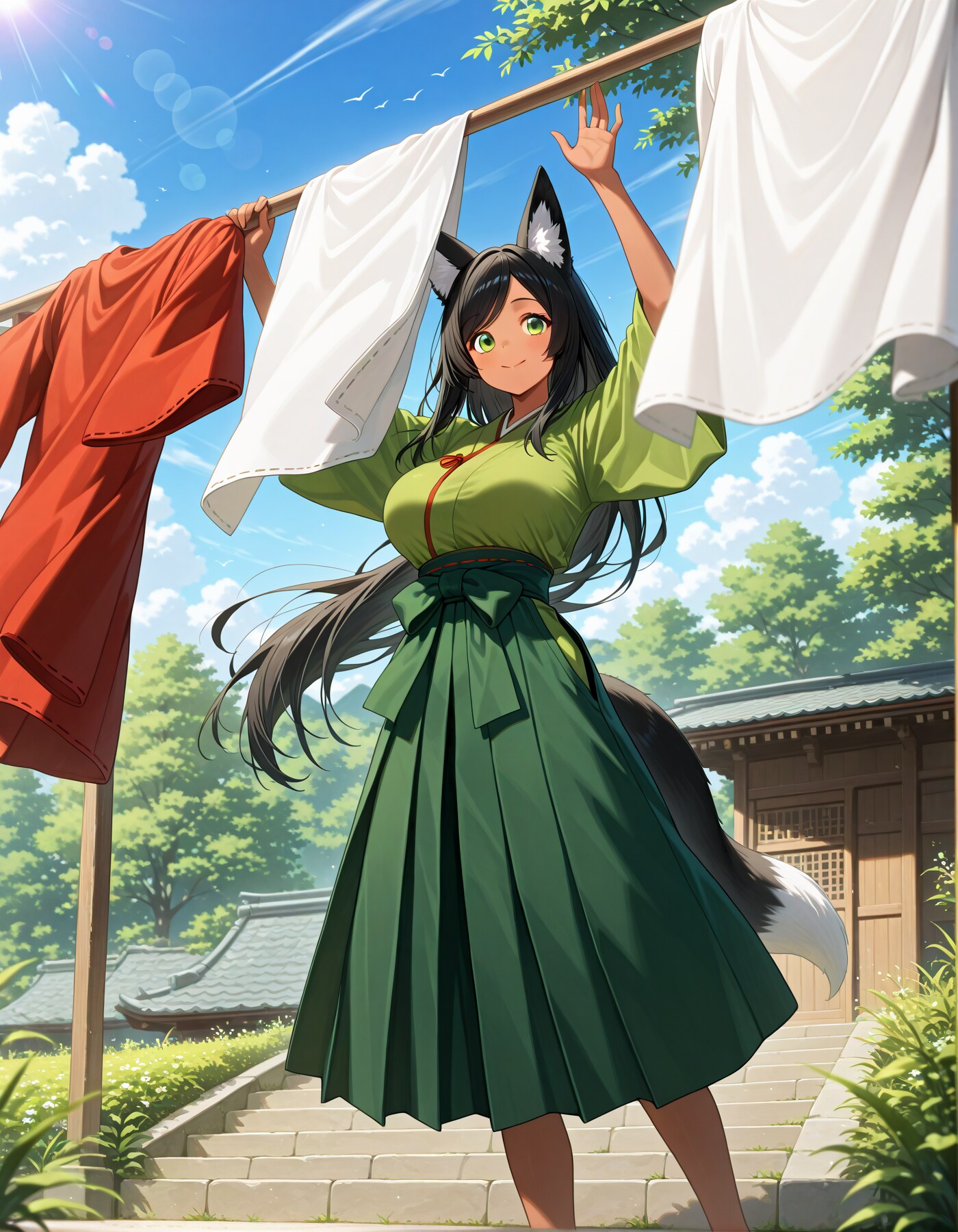 洗濯物干し黒狐さん