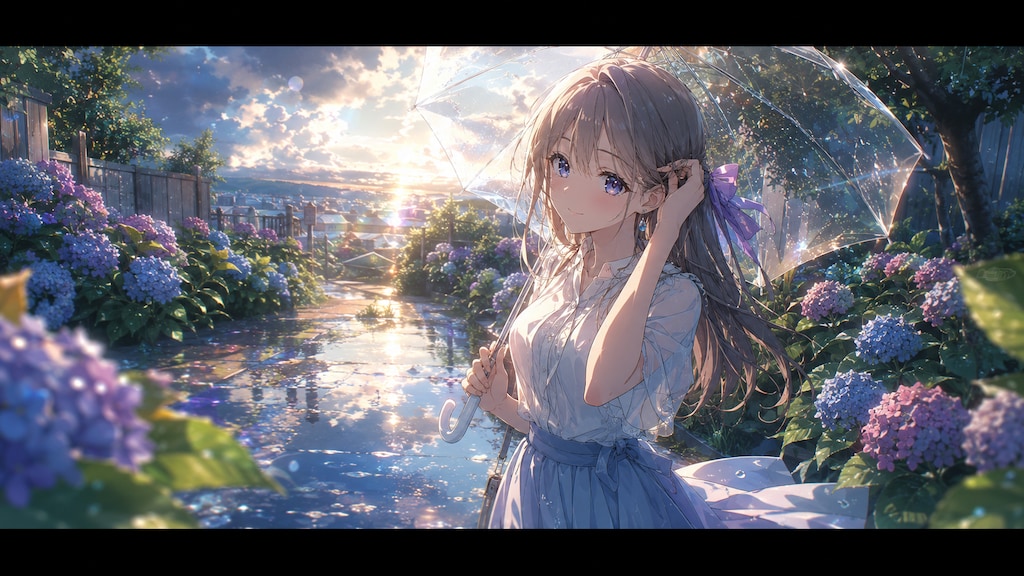 雨上がりの紫陽花坂で