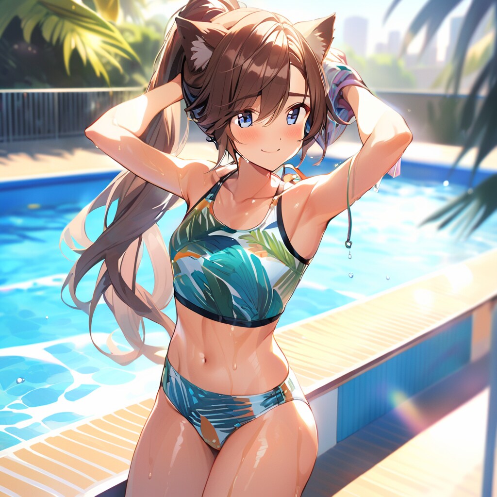 ポニテ結いボーイッシュビキニさん
