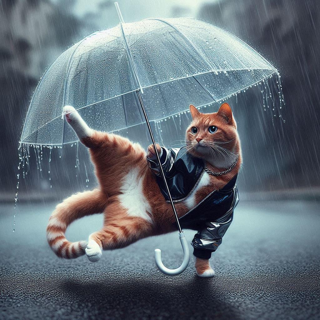 ビニール傘の猫