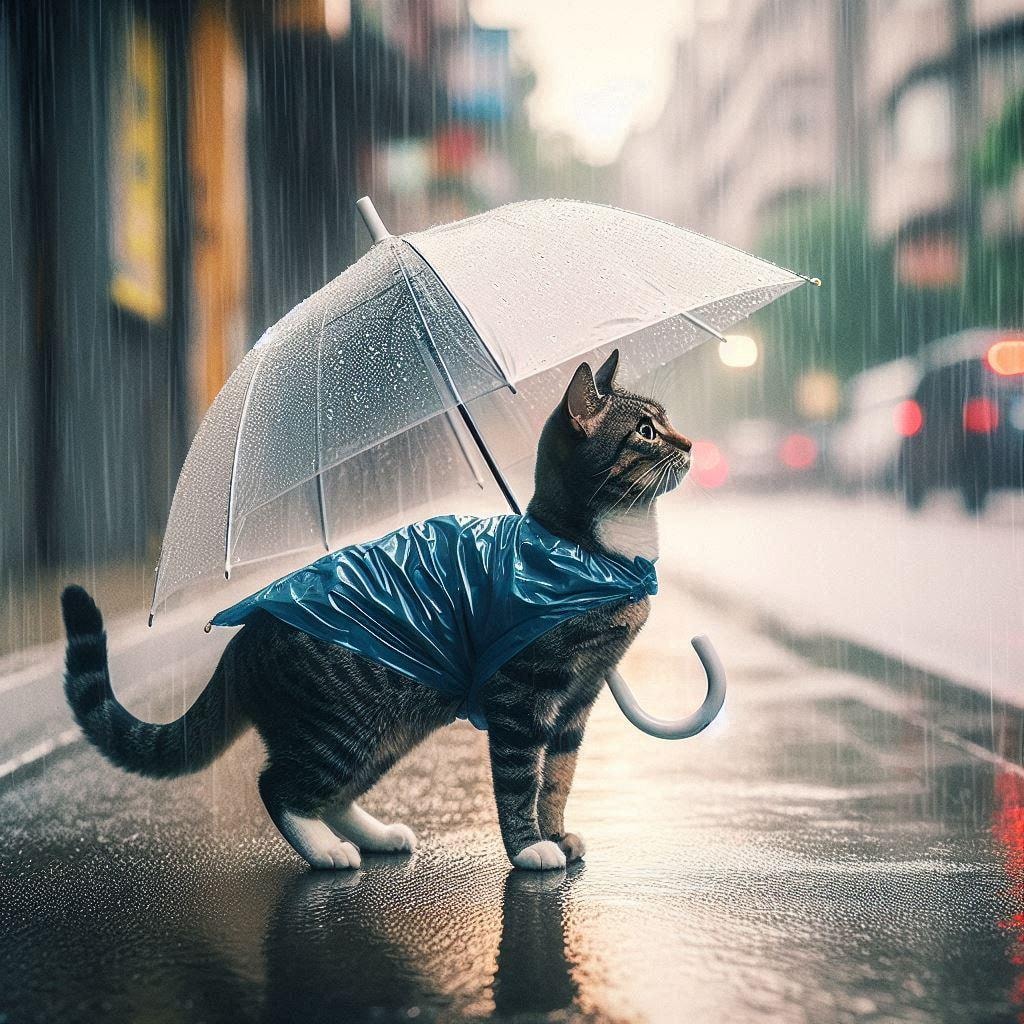 ビニール傘の猫