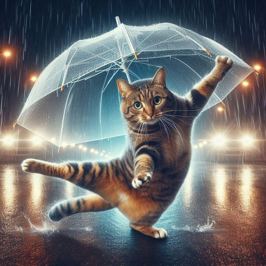 ビニール傘の猫