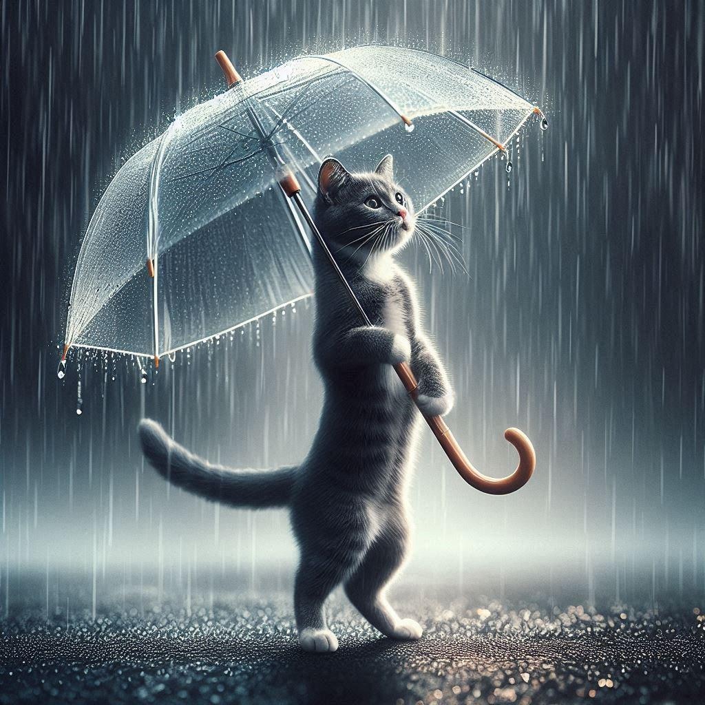 ビニール傘の猫