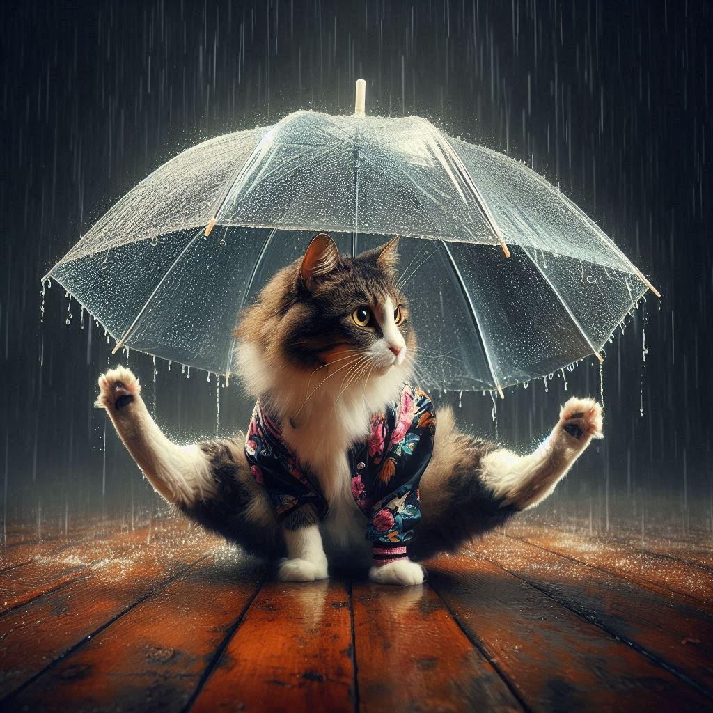 ビニール傘の猫