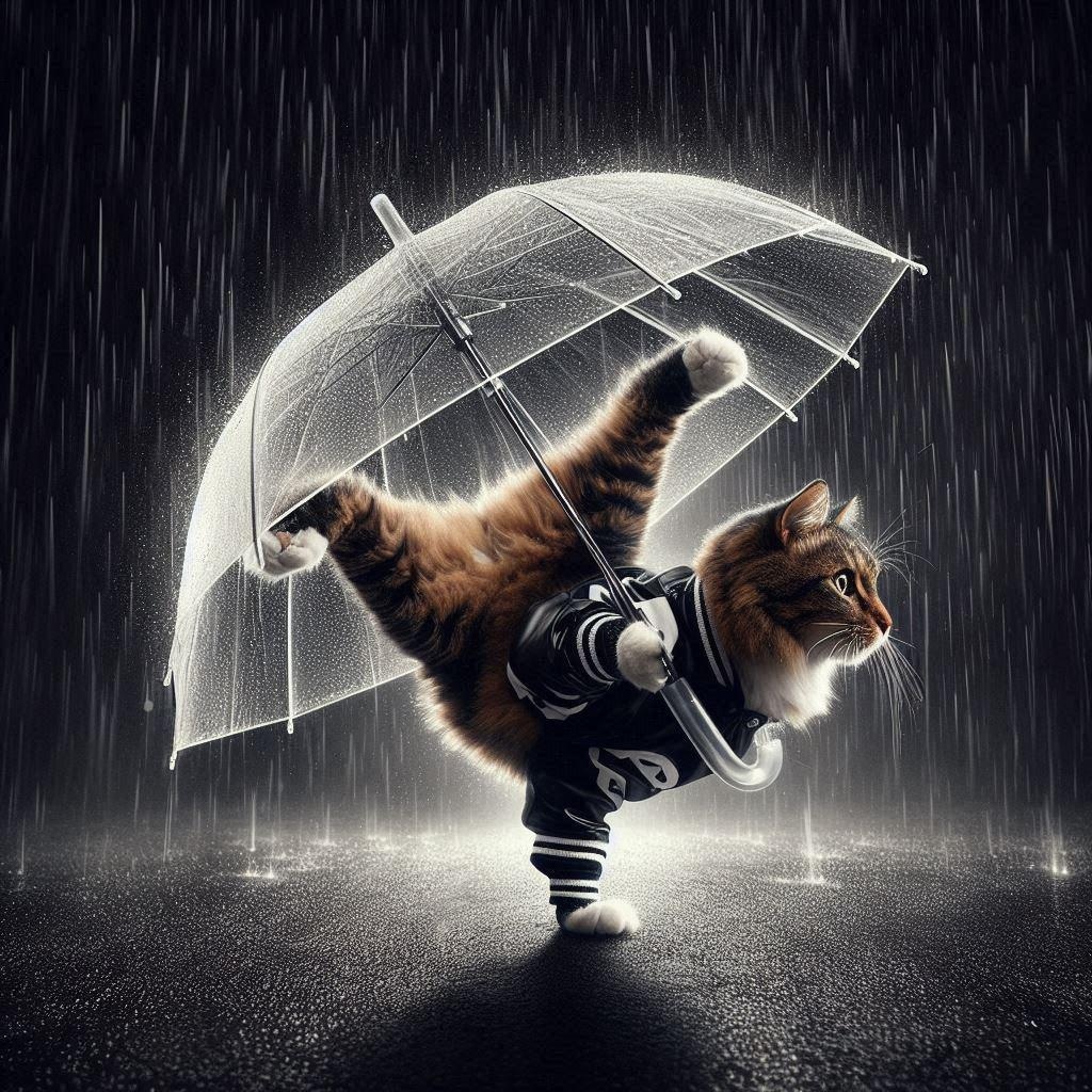 ビニール傘の猫