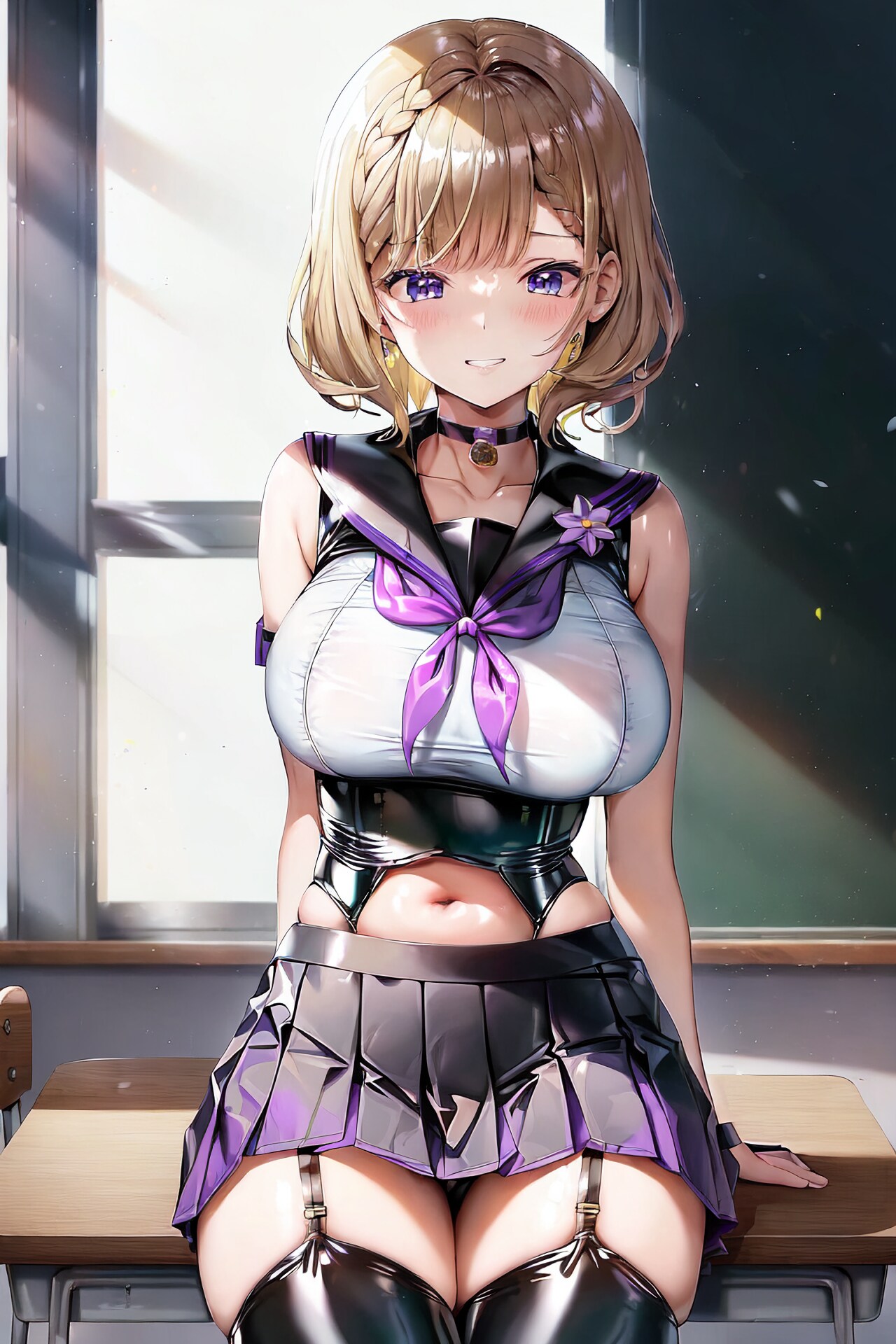 金髪編み込みショートエナメルボンデージセーラーJKちゃん ほらら