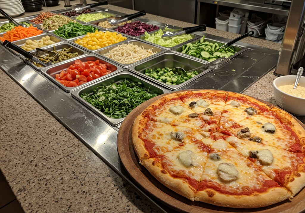 深夜食堂のピザ付きサラダバー