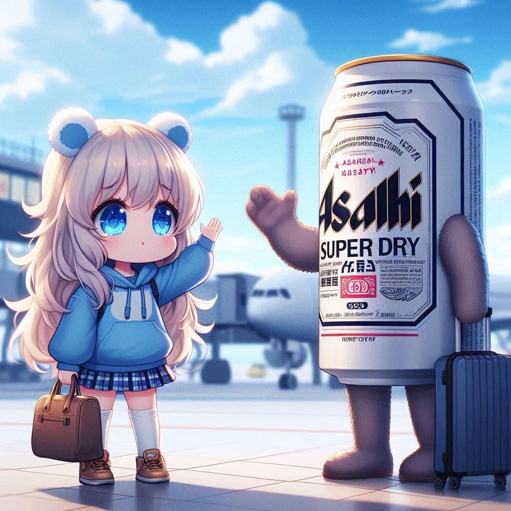 空港でのビール缶と小さな女の子