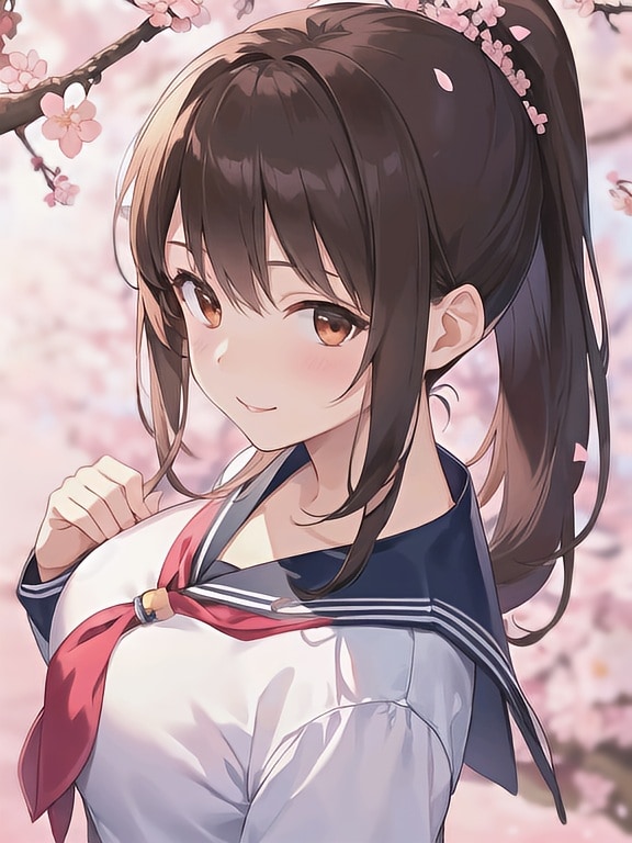 桜、セミロングポニテの女の子 | の人気AIイラスト・グラビア