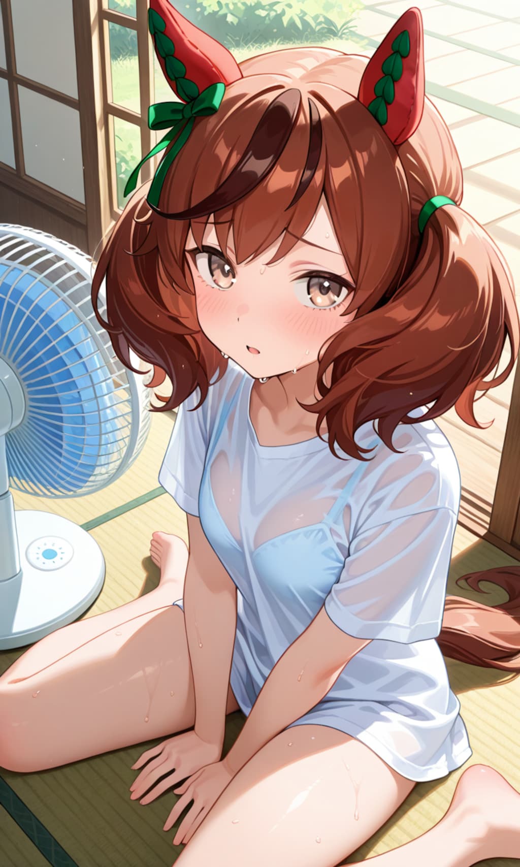 扇風機だけだと暑いネイチャさん