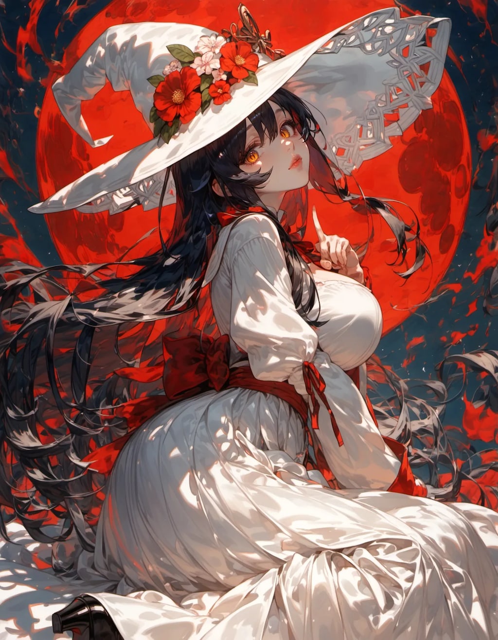 A Witch Framed by a Burning Moon