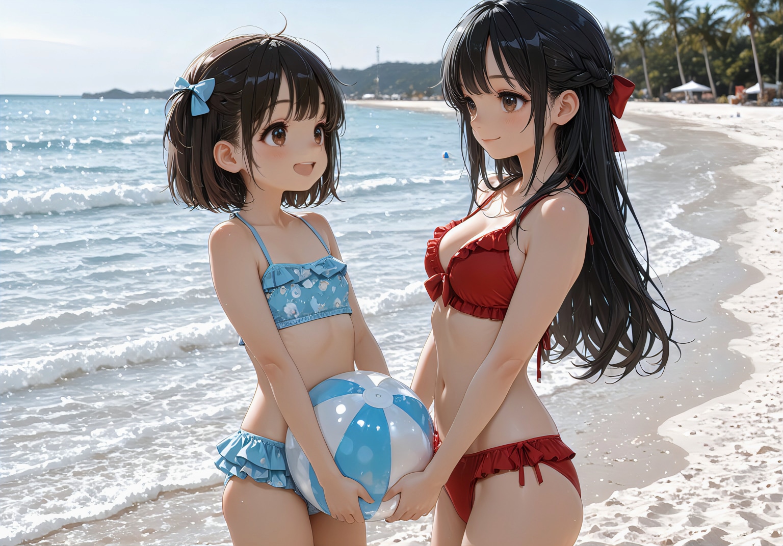 姉妹で過ごす海辺の休日