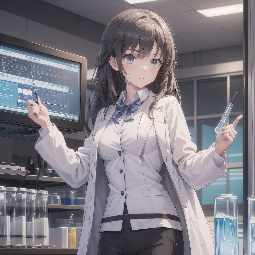 黒髪ロングで白衣の少女５６