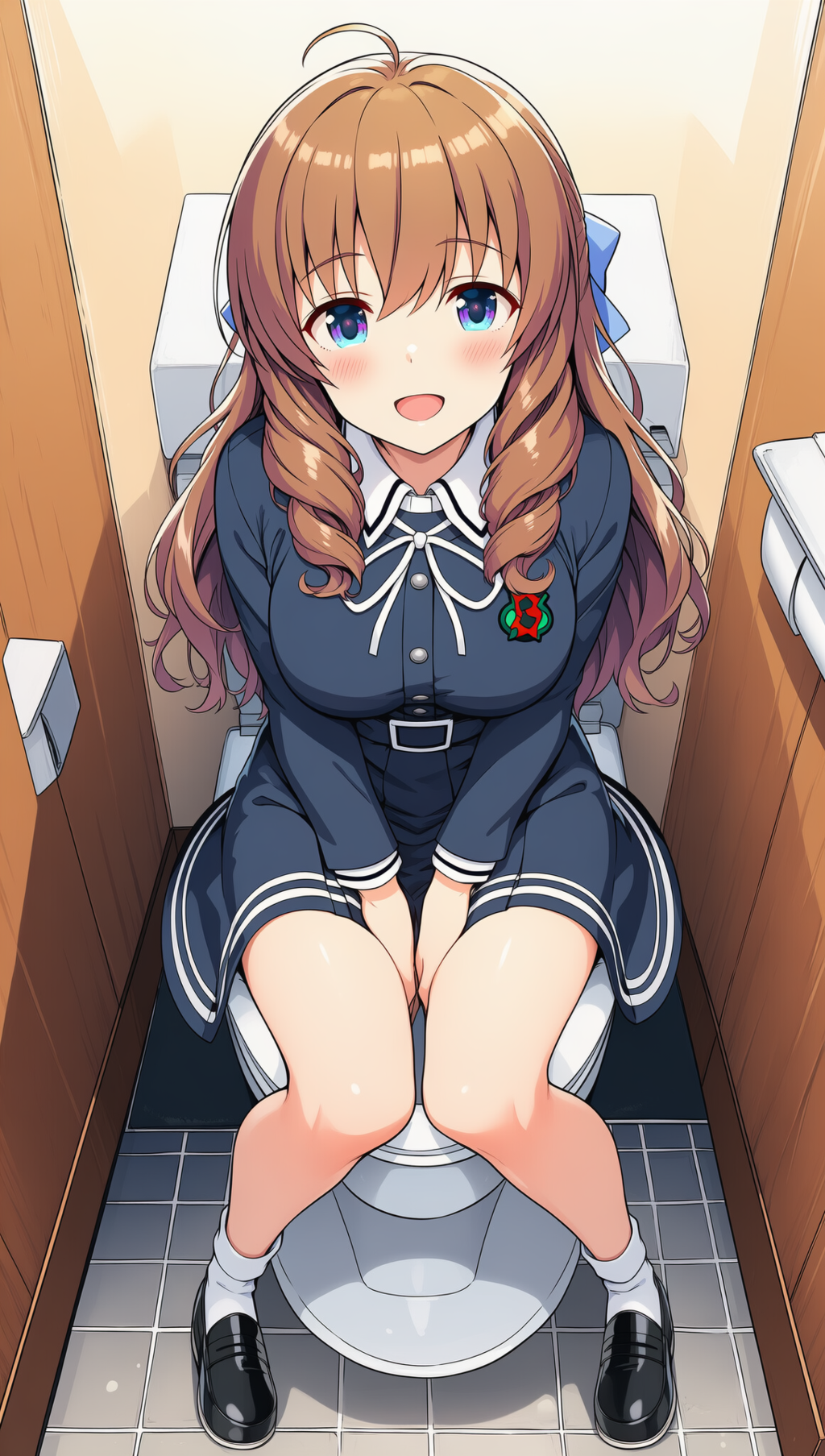 sitting on toilet