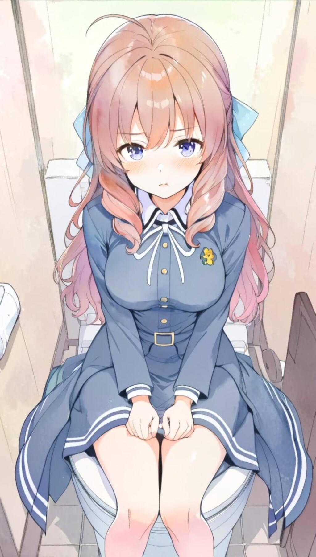 sitting on toilet