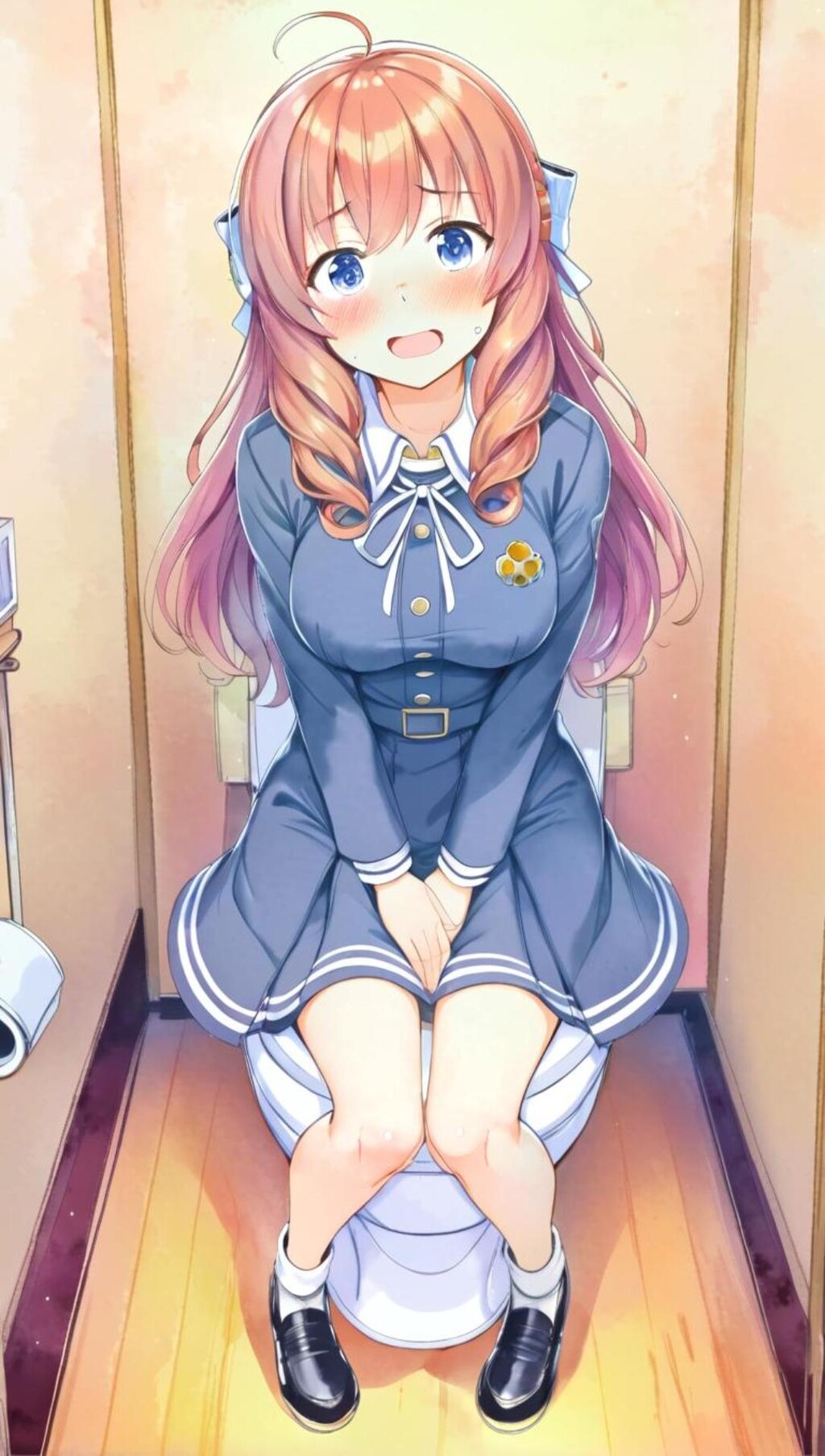 sitting on toilet