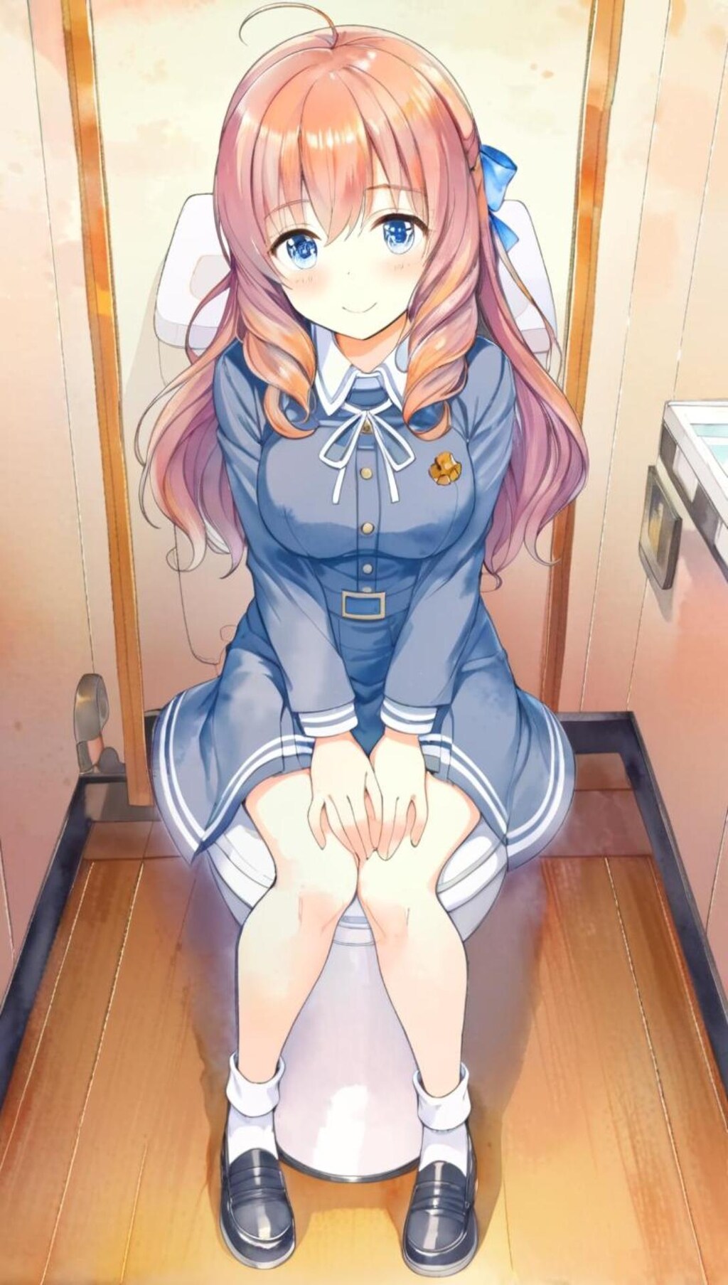 sitting on toilet