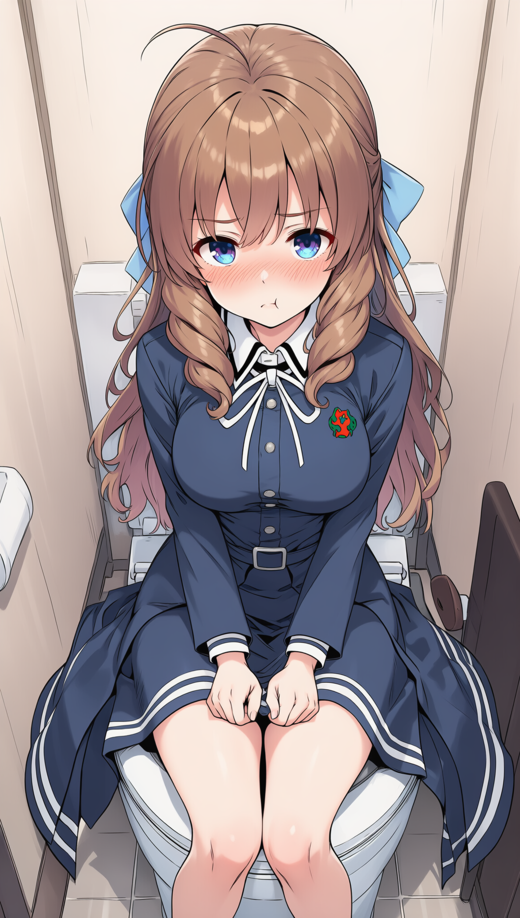 sitting on toilet