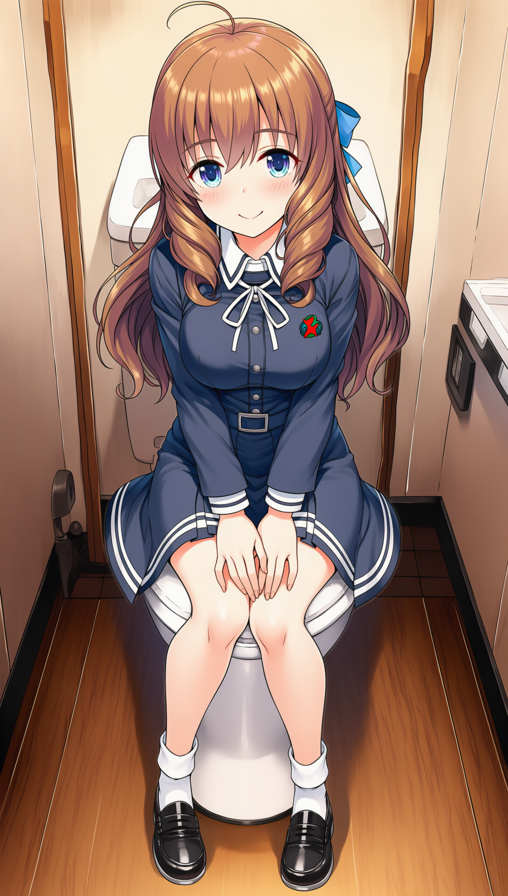 sitting on toilet