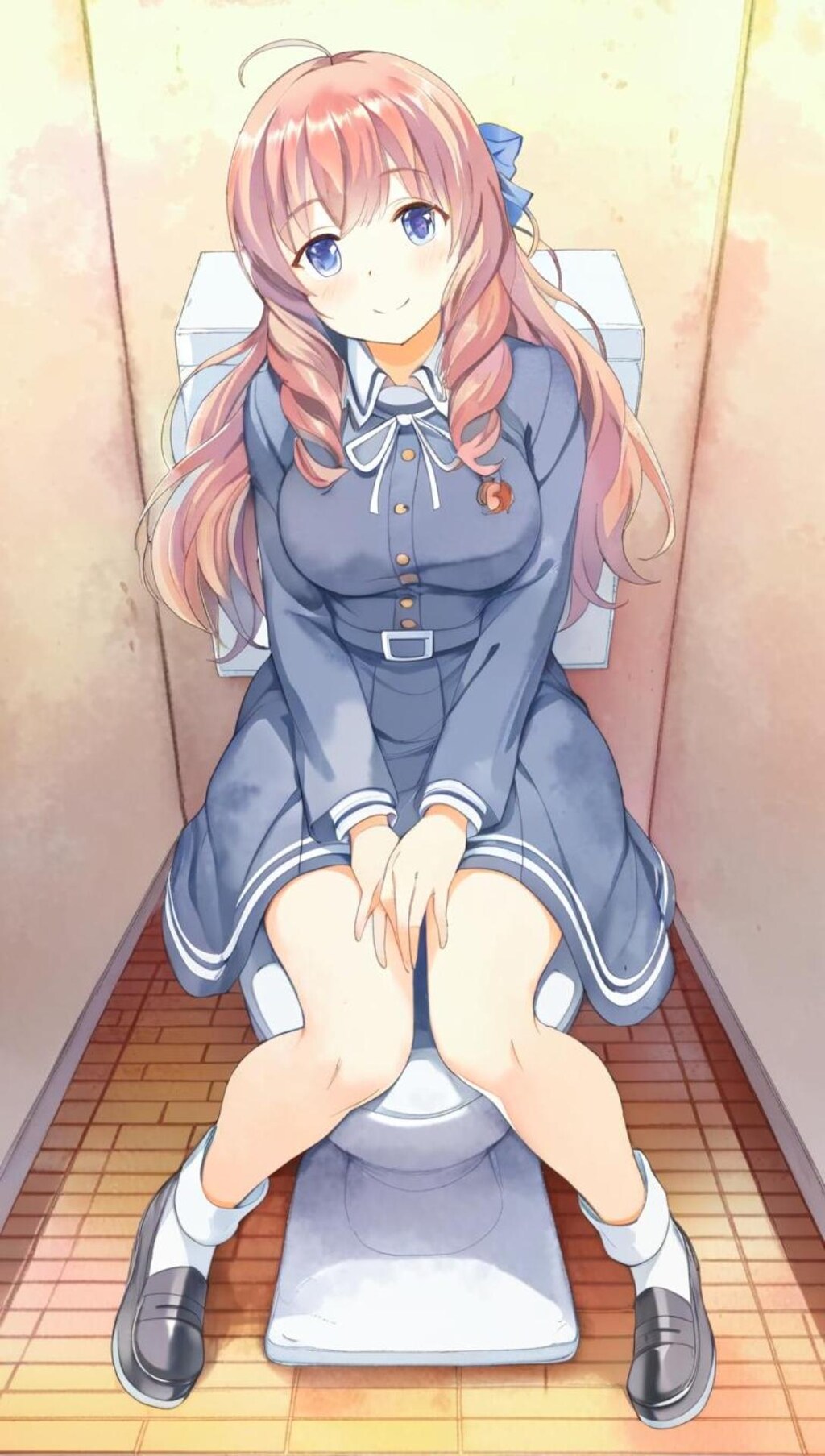 sitting on toilet