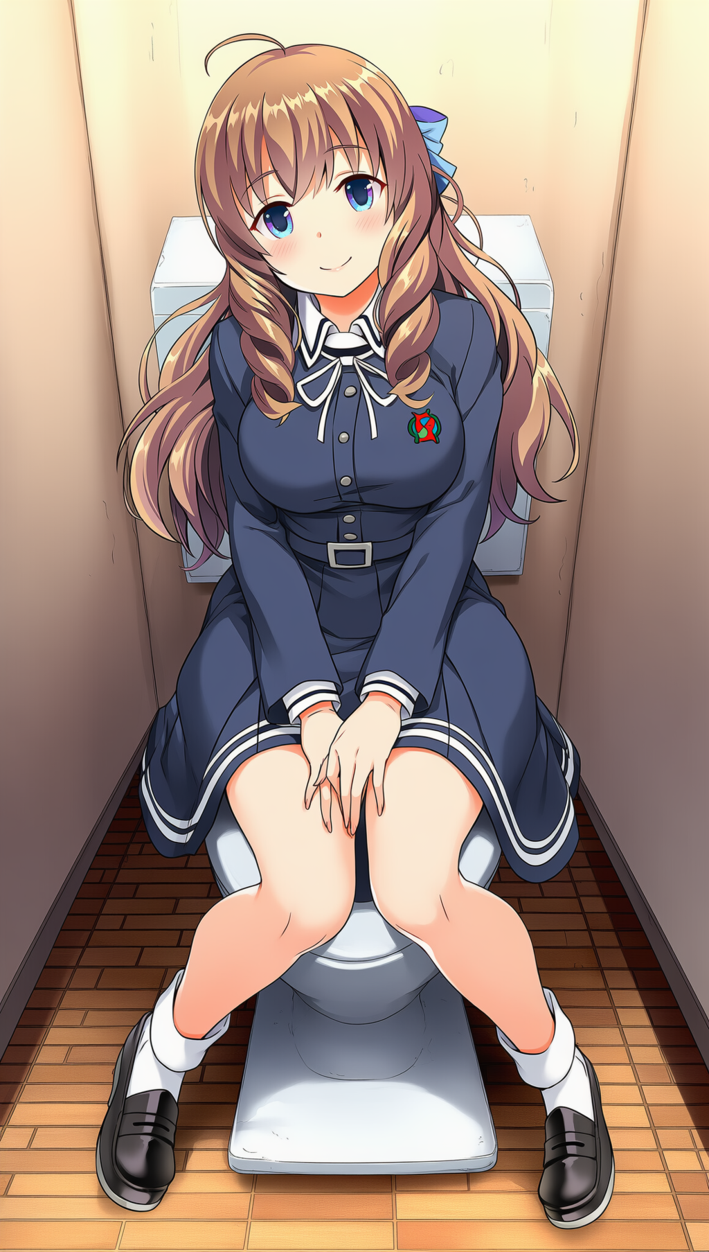 sitting on toilet