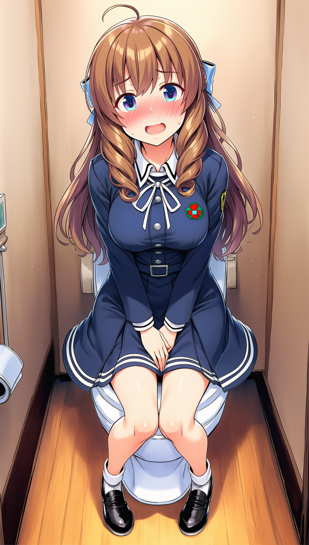sitting on toilet