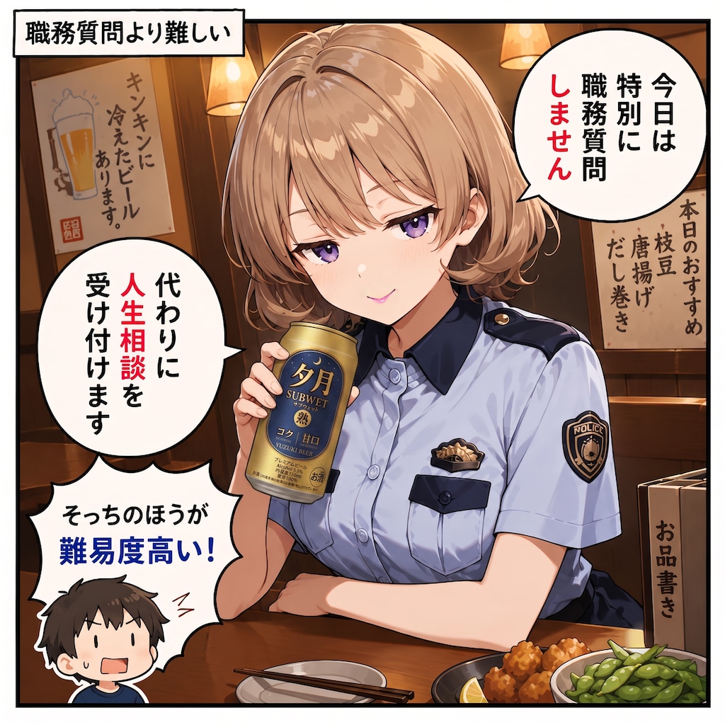 ジト目婦警さんとビール ～乾さつきのドライな日常～ Z706（一コマ漫画）