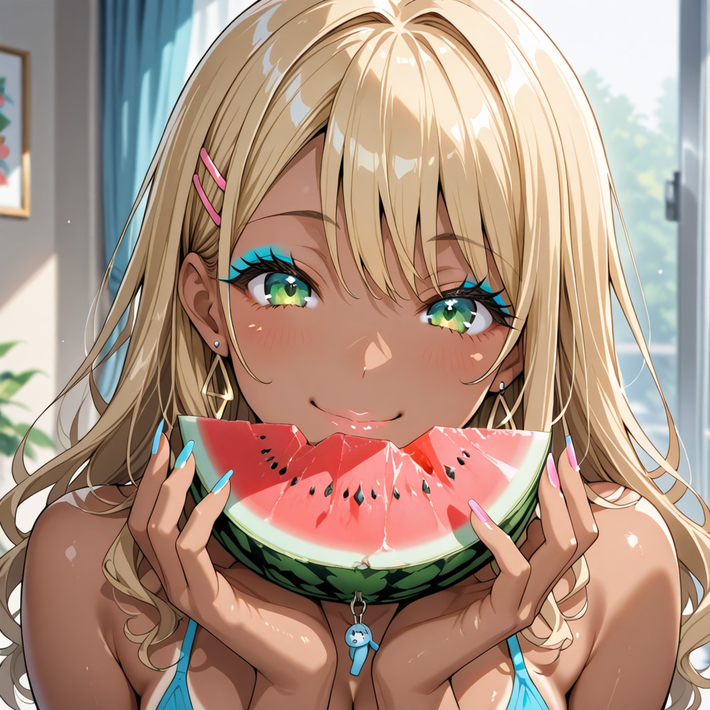 金髪ギャルとスイカ