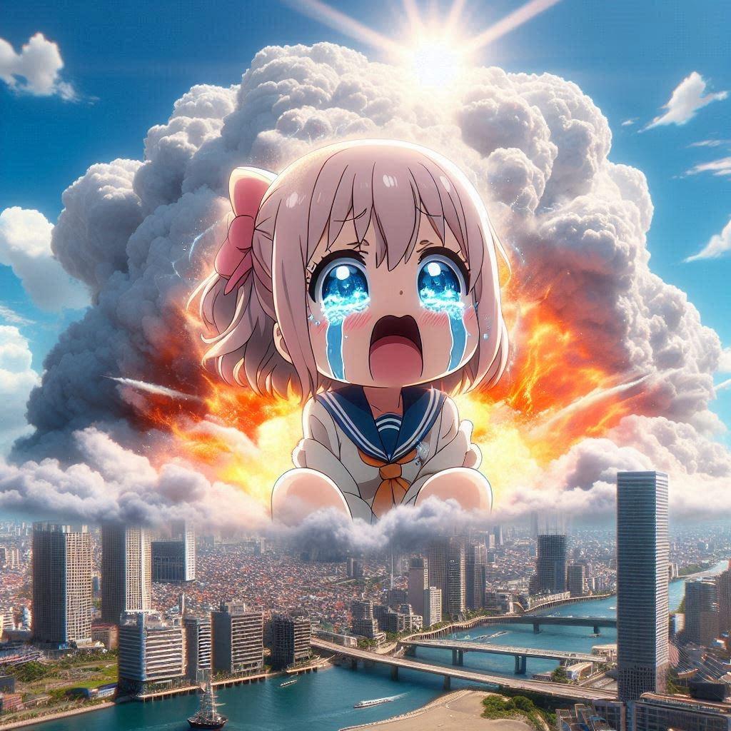 【謎画像】爆発的おならをしちゃった巨大女子高生ちゃん
