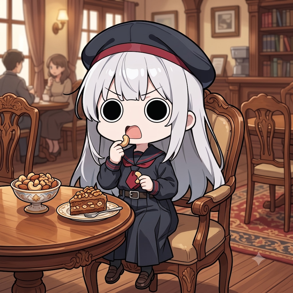 ナッツ類とナッツケーキを頂くえらいこっちゃ嬢