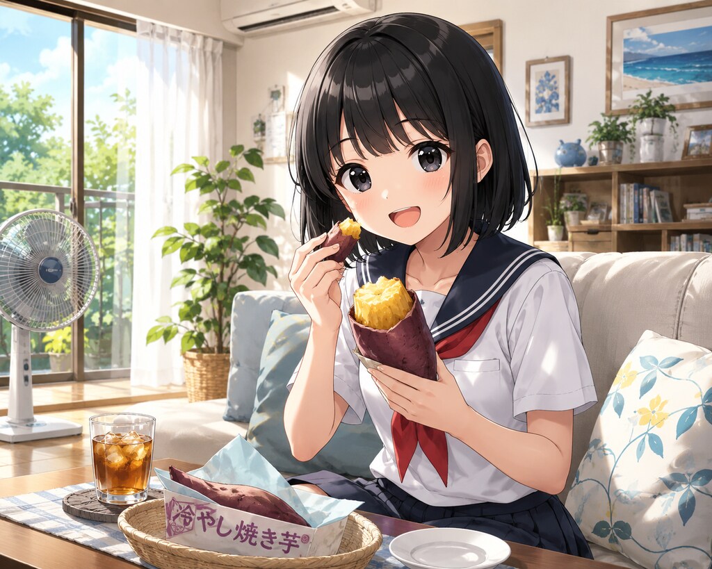 冷やし焼き芋を食べている女の子
