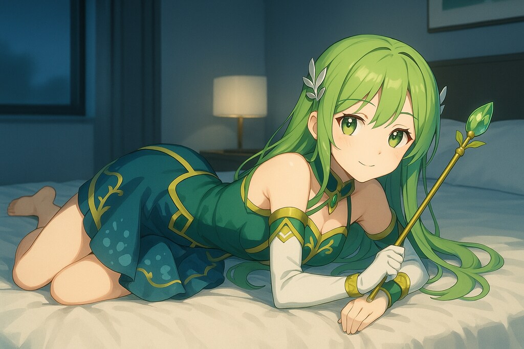 旅先の宿でくつろぐ魔法少女