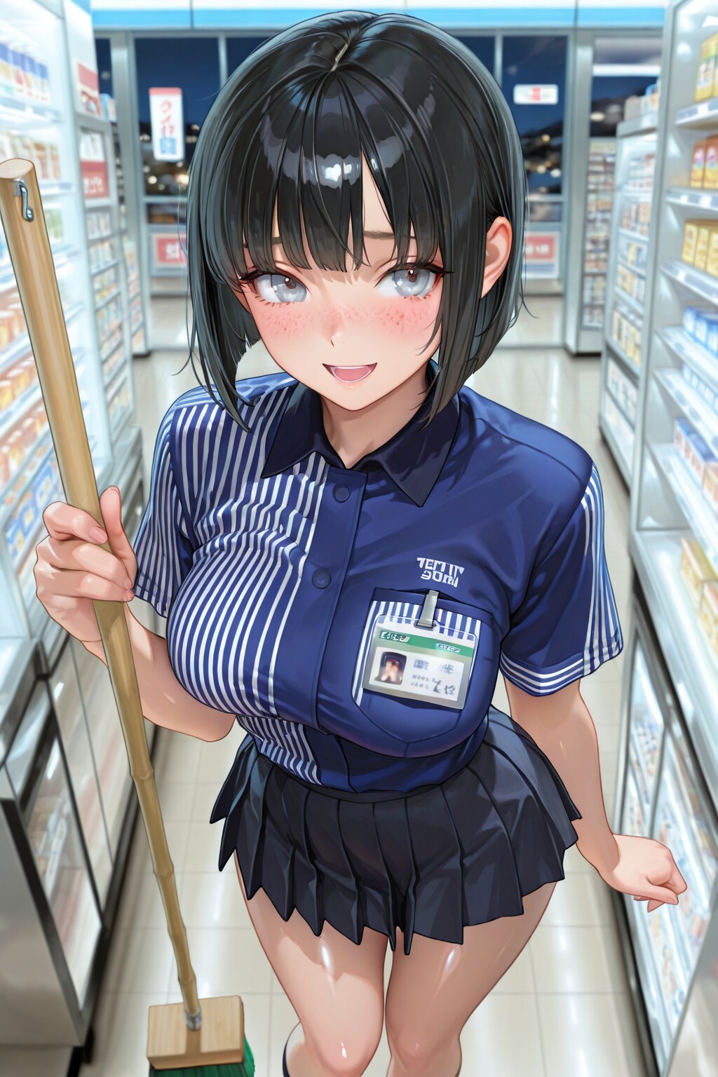 衣装チェンジ：コンビニ店員なそばかすボブちゃん