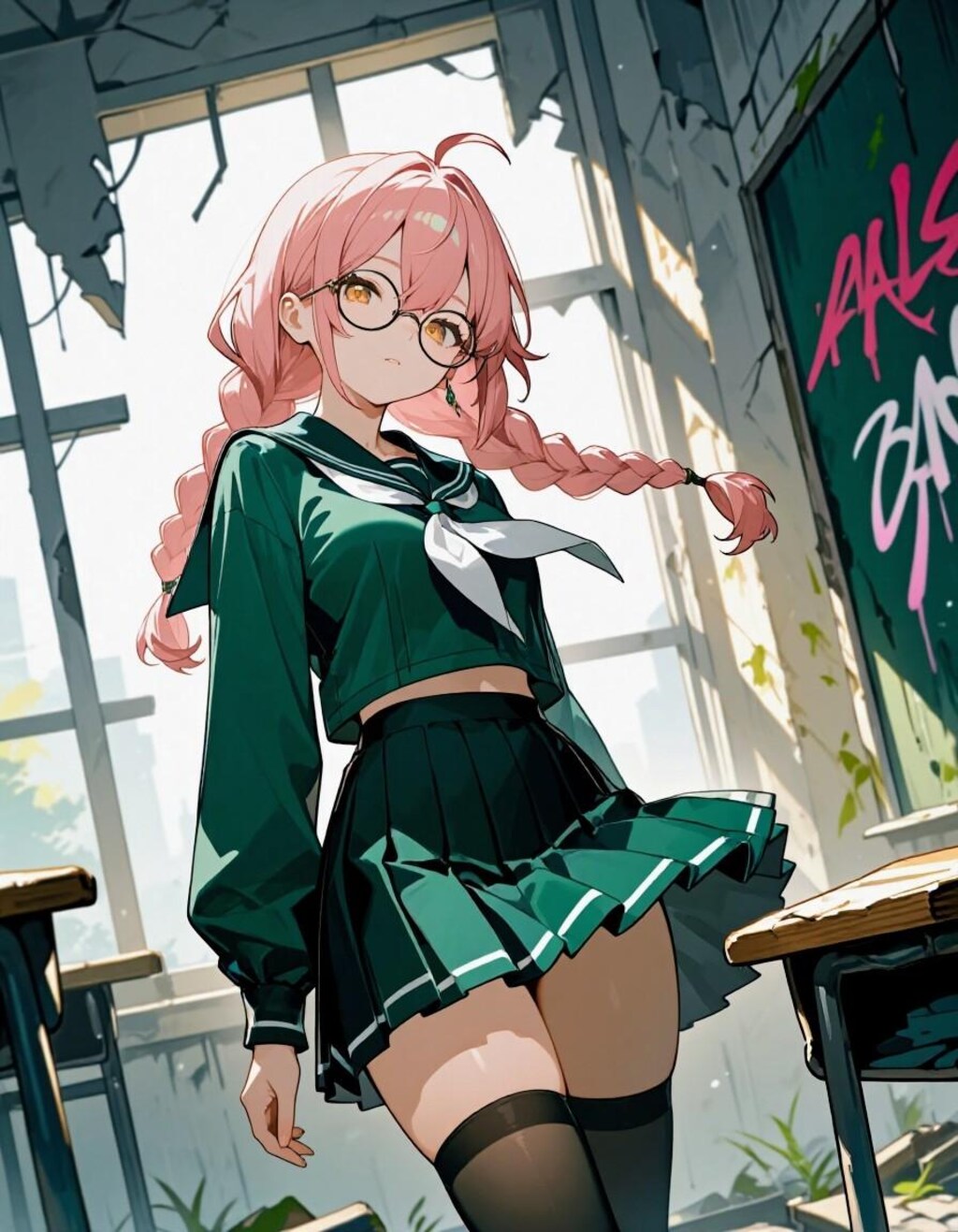 セーラー三つ編みメガネお姉やん