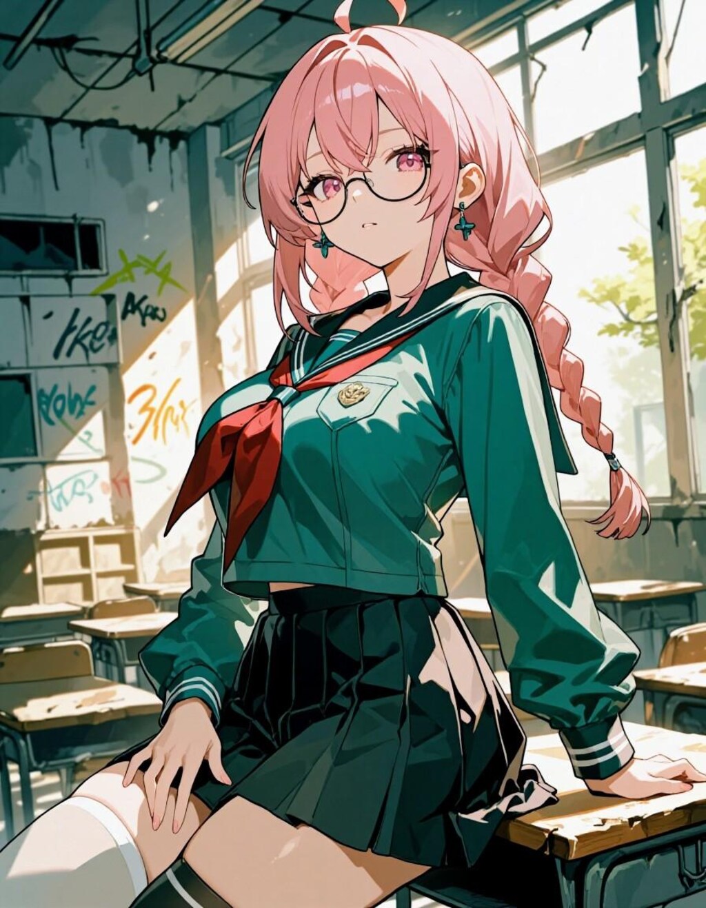 セーラー三つ編みメガネお姉やん